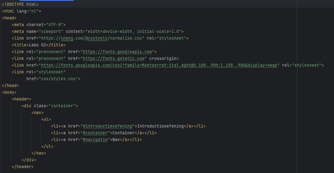 Foto van de CSS-code uit labo 2 en een link naar de detailpagina.