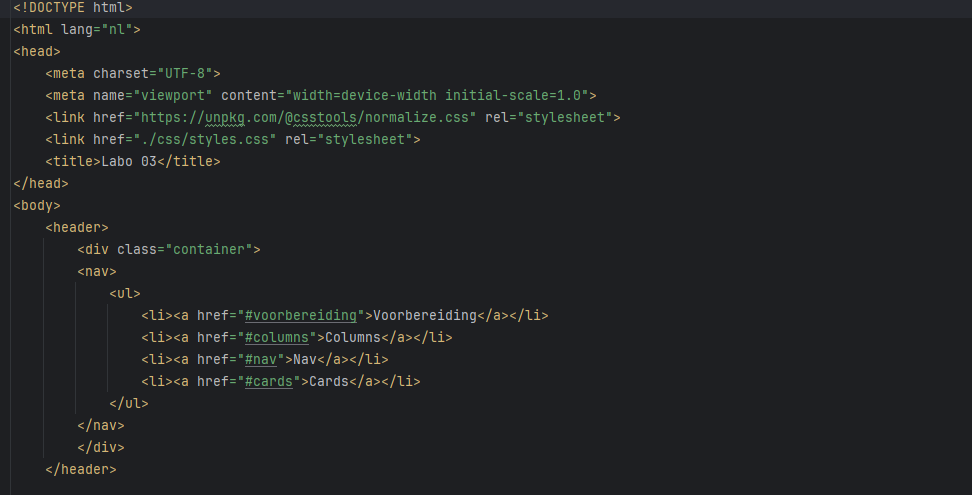 Foto van de CSS-code uit labo 3 en een link naar de detailpagina.